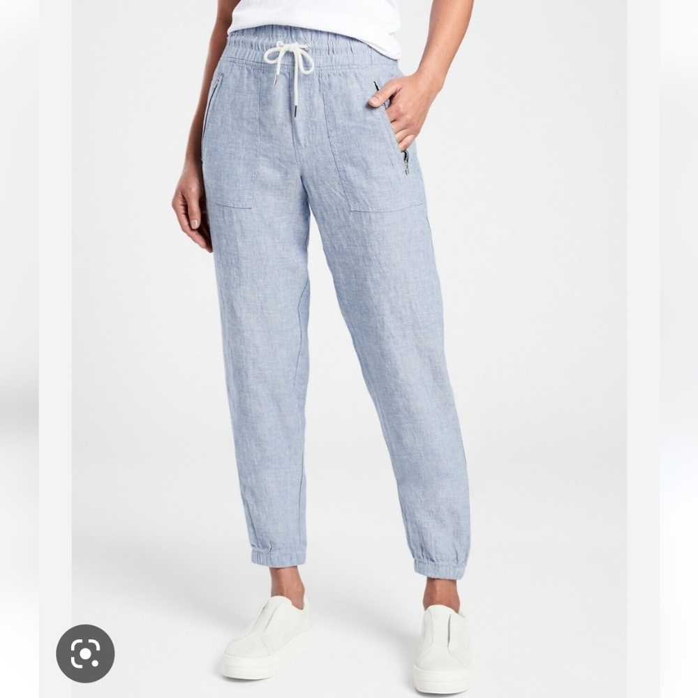 ATHLETA Cabo blue chambray linen jogger pants 8 8T